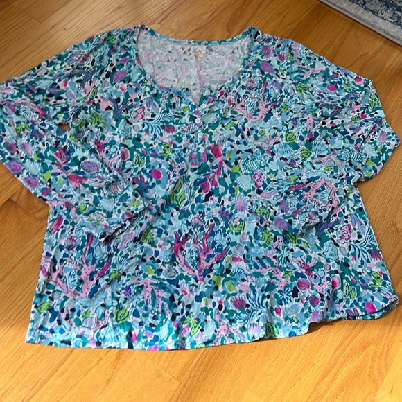 Lilly Pulitzer PJ knit Henley long sleeve pajama top size XXL multi dive bar - Picture 1 of 7